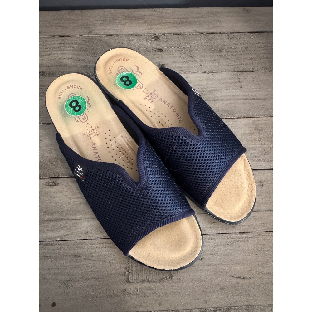 Fly Flot Womens Navy Blue Mesh Comfort Slide Sandals Made in Italy Size 8